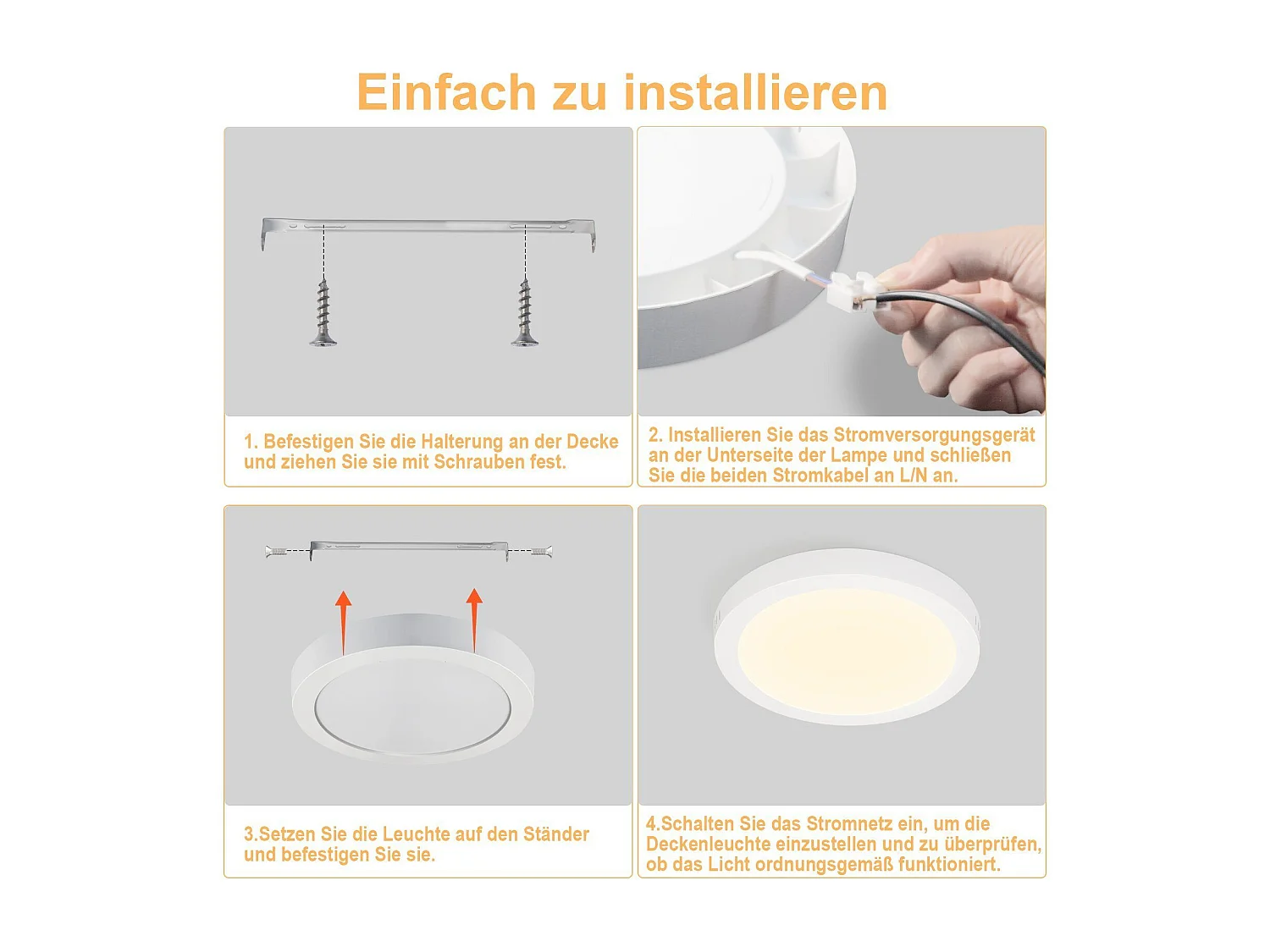 Moderne runde LED-Deckenleuchte, weiße Flurlampe, 3000 K, 18 W, IP44, wasserdicht