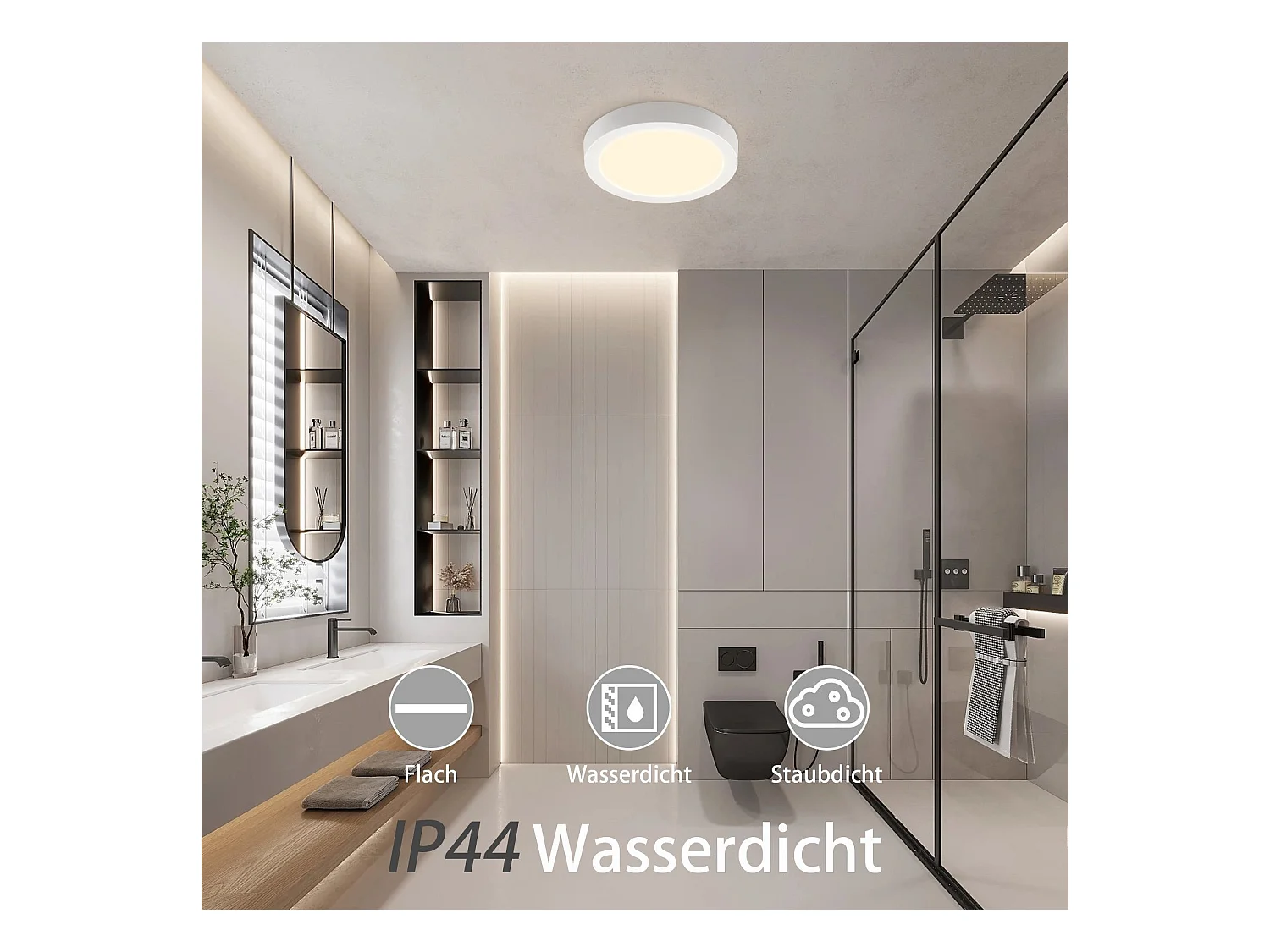 NETTLIFE Plafonnier LED Rond Moderne Blanc Lampe de Couloir 3000K 18W IP44 Étanche pour Cuisine Bureau Salon Salle de Bain Chambre d'Enfant Chambre