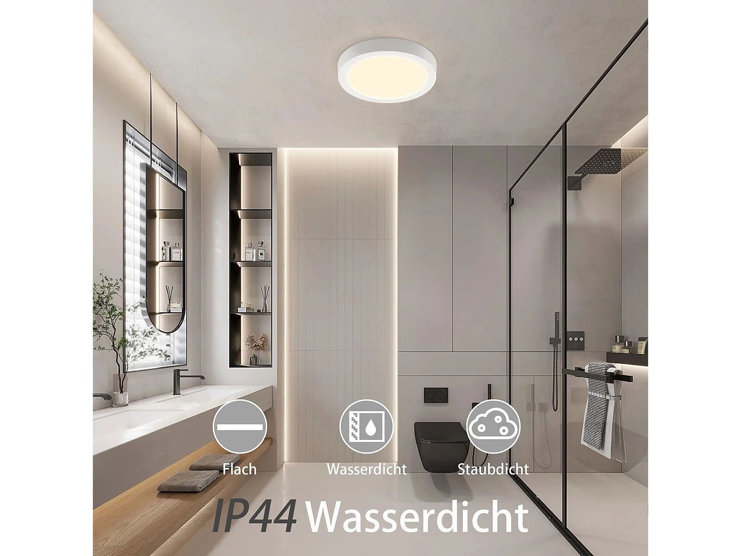 NETTLIFE Plafonnier LED Rond Moderne Blanc Lampe de Couloir 3000K 18W IP44 Étanche pour Cuisine Bureau Salon Salle de Bain Chambre d'Enfant Chambre