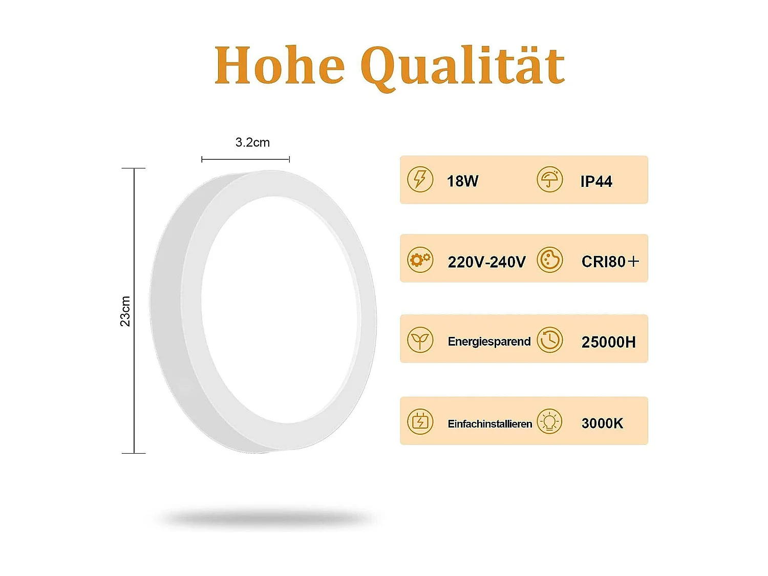 NETTLIFE Plafonnier LED Rond Moderne Blanc Lampe de Couloir 3000K 18W IP44 Étanche pour Cuisine Bureau Salon Salle de Bain Chambre d'Enfant Chambre