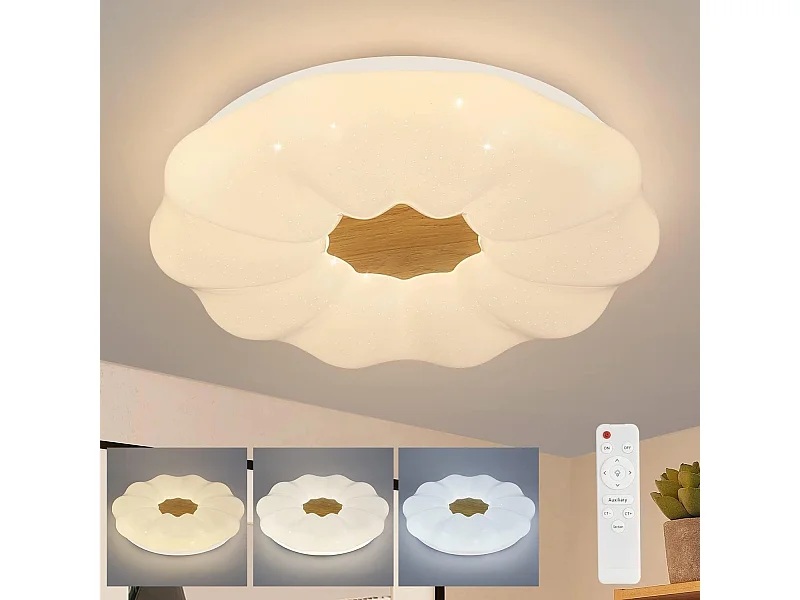Dimmbare LED Deckenleuchte 22w 40cm Rund Mit Fernbedienung Kinderzimmer Modernes Design Sternenhimmel