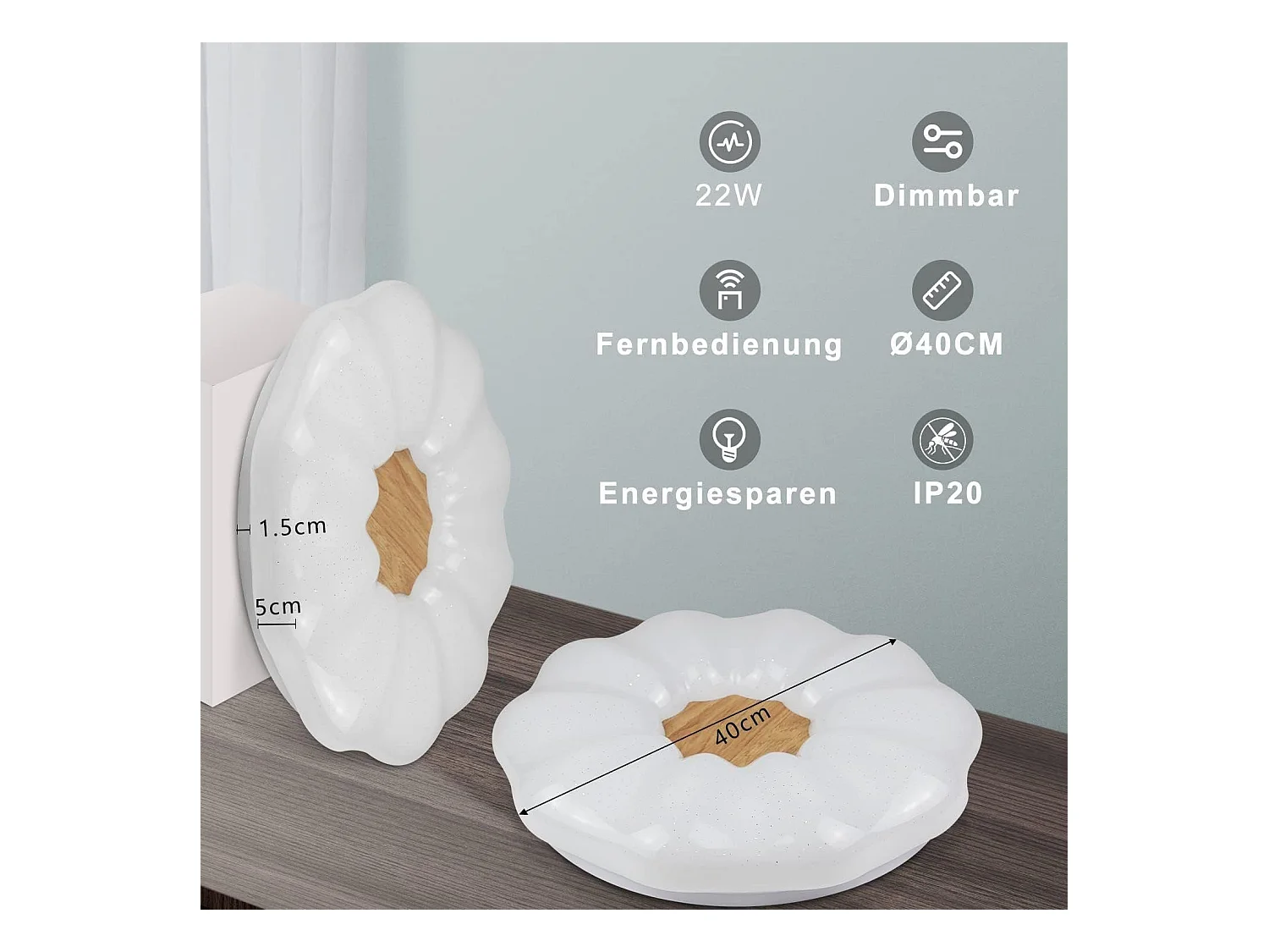 NETTLIFE Plafonnier LED Dimmable 22W 40CM Rond avec Télécommande Chambre d'Enfant Design Moderne Ciel Étoilé pour Chambre Salle à Manger Couloir