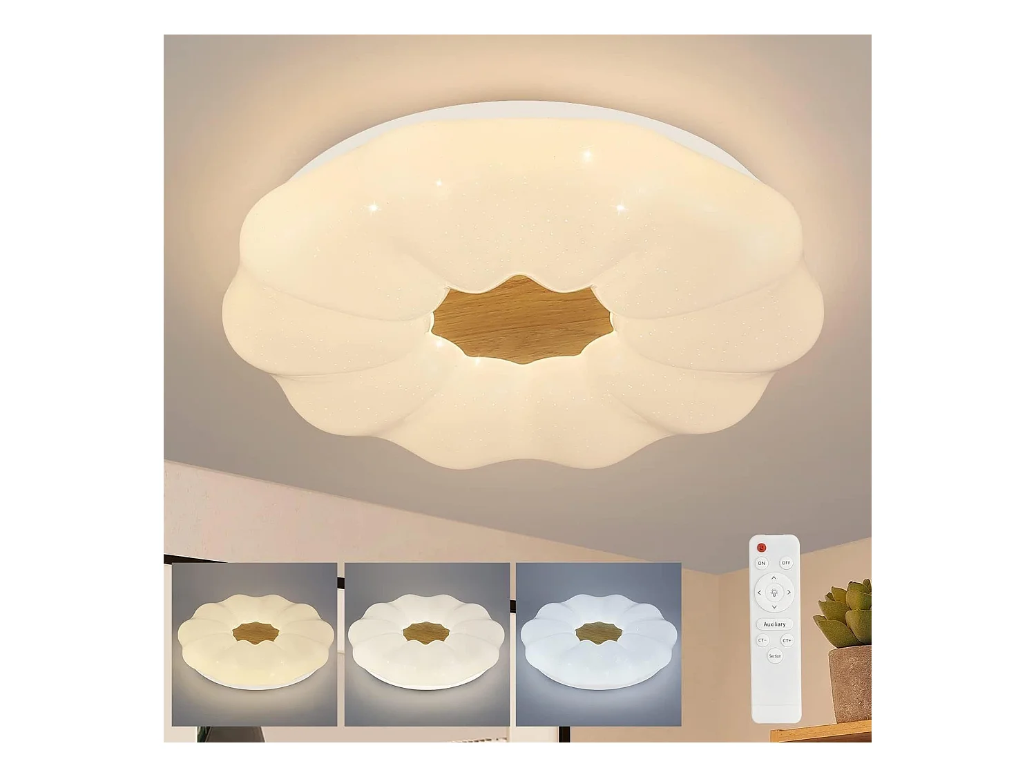 NETTLIFE Plafonnier LED Dimmable 22W 40CM Rond avec Télécommande Chambre d'Enfant Design Moderne Ciel Étoilé pour Chambre Salle à Manger Couloir
