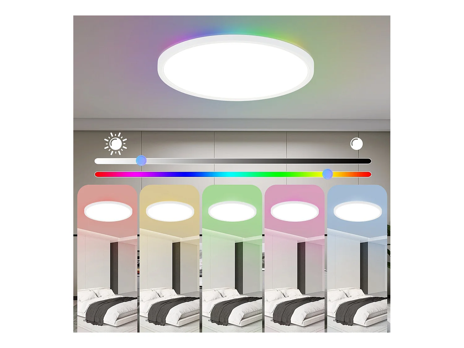 NETTLIFE Plafonnier LED RGB 30 cm Rond IP44 24 W Plat Changement de Couleur Intensité Variable avec Télécommande Chambre pour Chambre