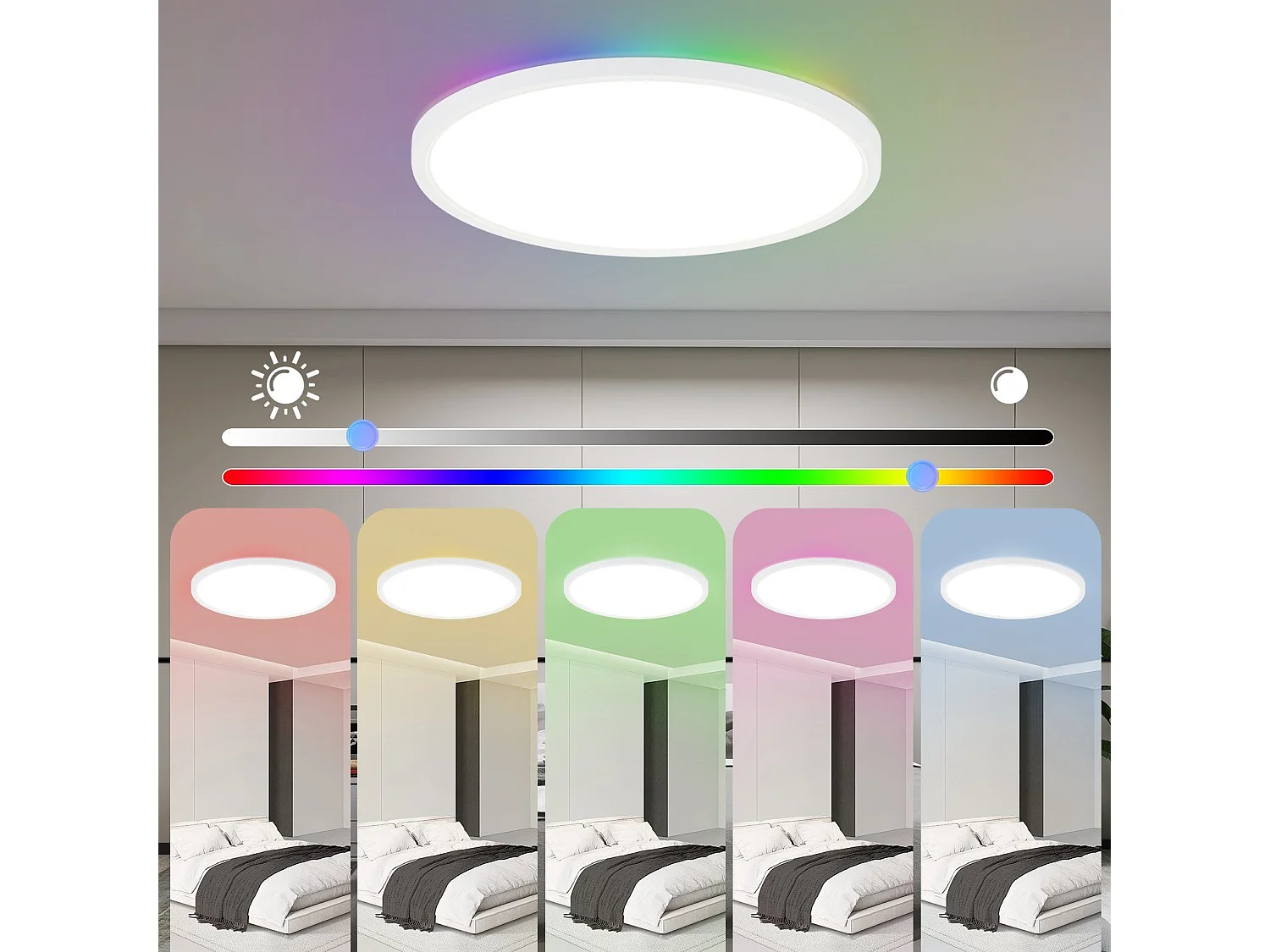 NETTLIFE Lampa sufitowa LED RGB 30 cm okrągła IP44 24 W Płaska zmiana koloru Możliwość przyciemniania za pomocą pilota Sypialnia do sypialni