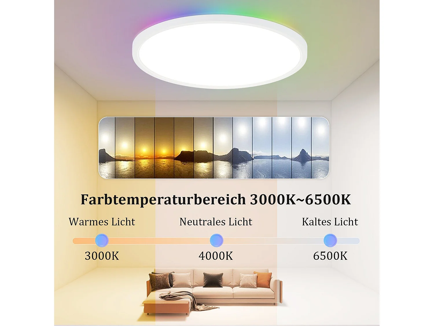 NETTLIFE Lampa sufitowa LED RGB 30 cm okrągła IP44 24 W Płaska zmiana koloru Możliwość przyciemniania za pomocą pilota Sypialnia do sypialni