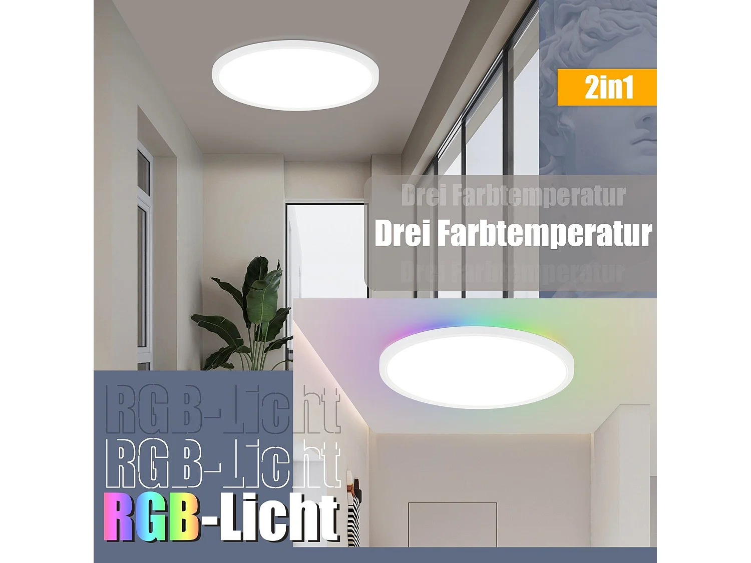 NETTLIFE Lampa sufitowa LED RGB 30 cm okrągła IP44 24 W Płaska zmiana koloru Możliwość przyciemniania za pomocą pilota Sypialnia do sypialni