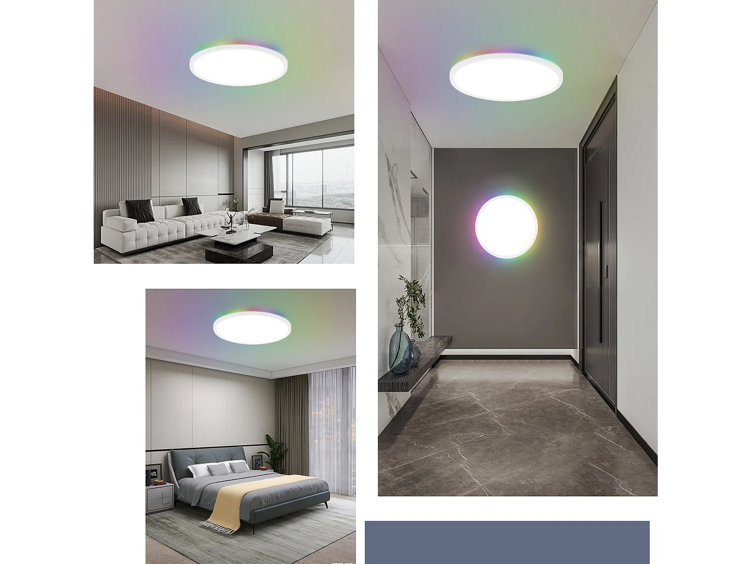 NETTLIFE Lampa sufitowa LED RGB 30 cm okrągła IP44 24 W Płaska zmiana koloru Możliwość przyciemniania za pomocą pilota Sypialnia do sypialni