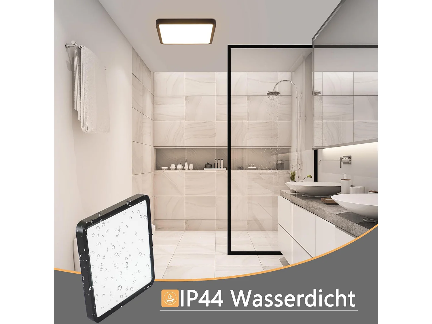 NETTLIFE Plafondlamp - LED - Ø 23 cm - Zwart plafonniére - 23W - warmwit licht - rechthoek
