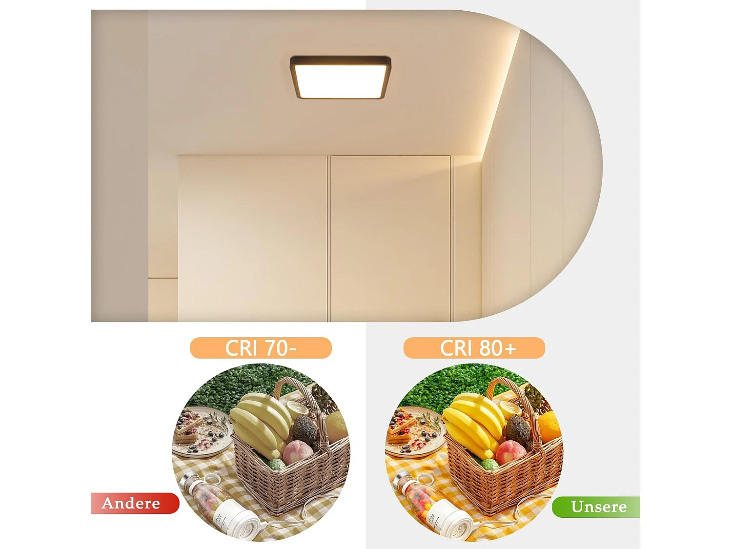 NETTLIFE Plafondlamp - LED - Ø 23 cm - Zwart plafonniére - 23W - warmwit licht - rechthoek
