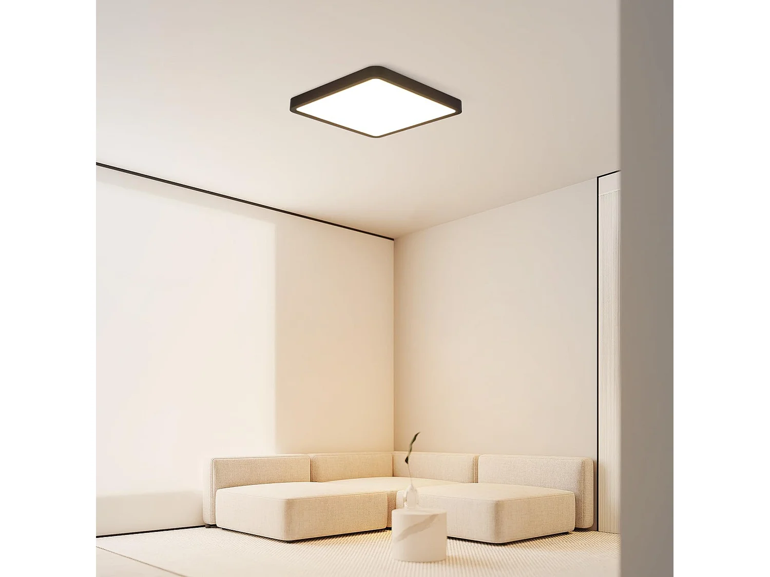 NETTLIFE Plafondlamp - LED - Ø 23 cm - Zwart plafonniére - 23W - warmwit licht - rechthoek