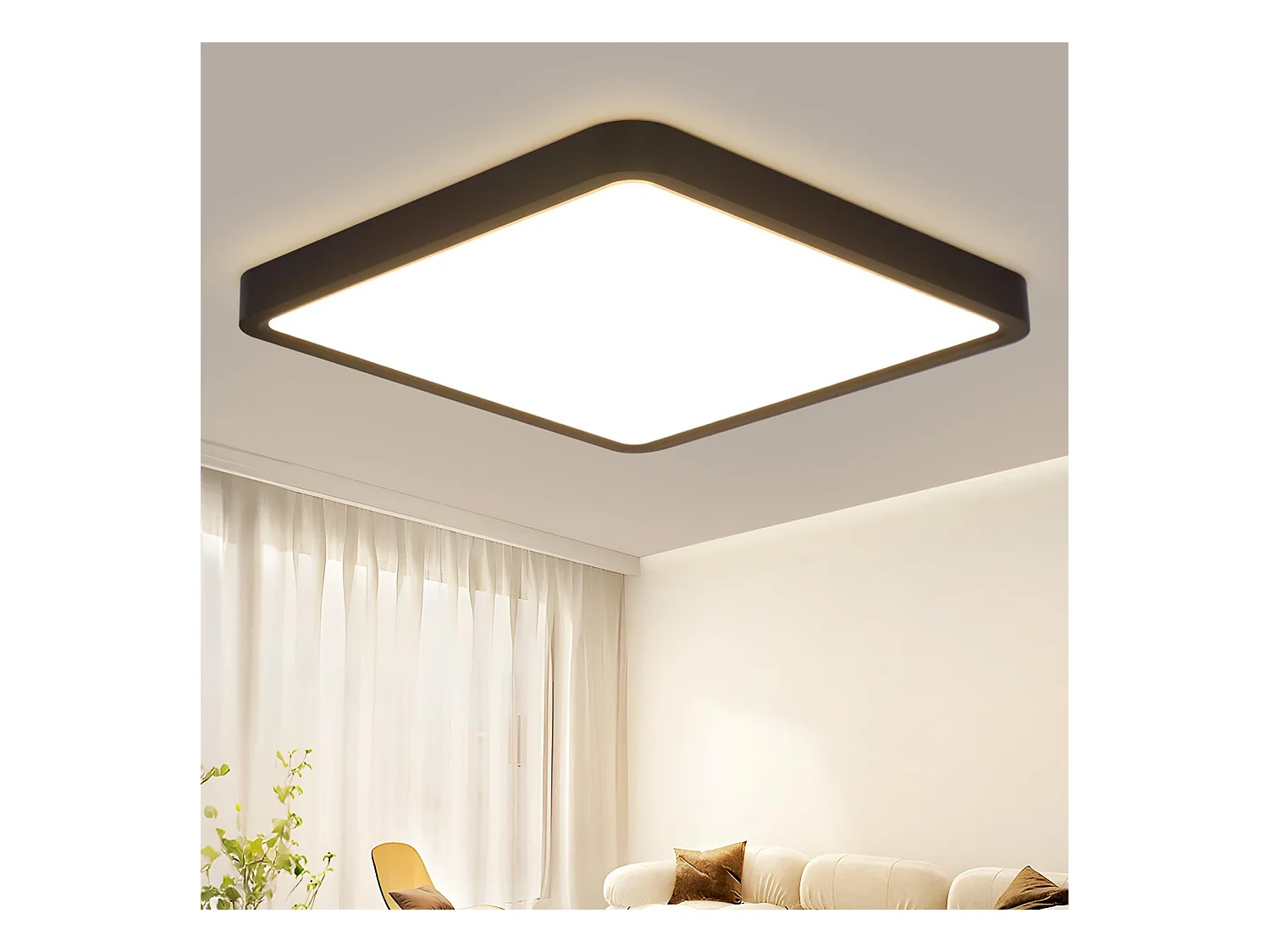 NETTLIFE Plafondlamp - LED - Ø 23 cm - Zwart plafonniére - 23W - warmwit licht - rechthoek