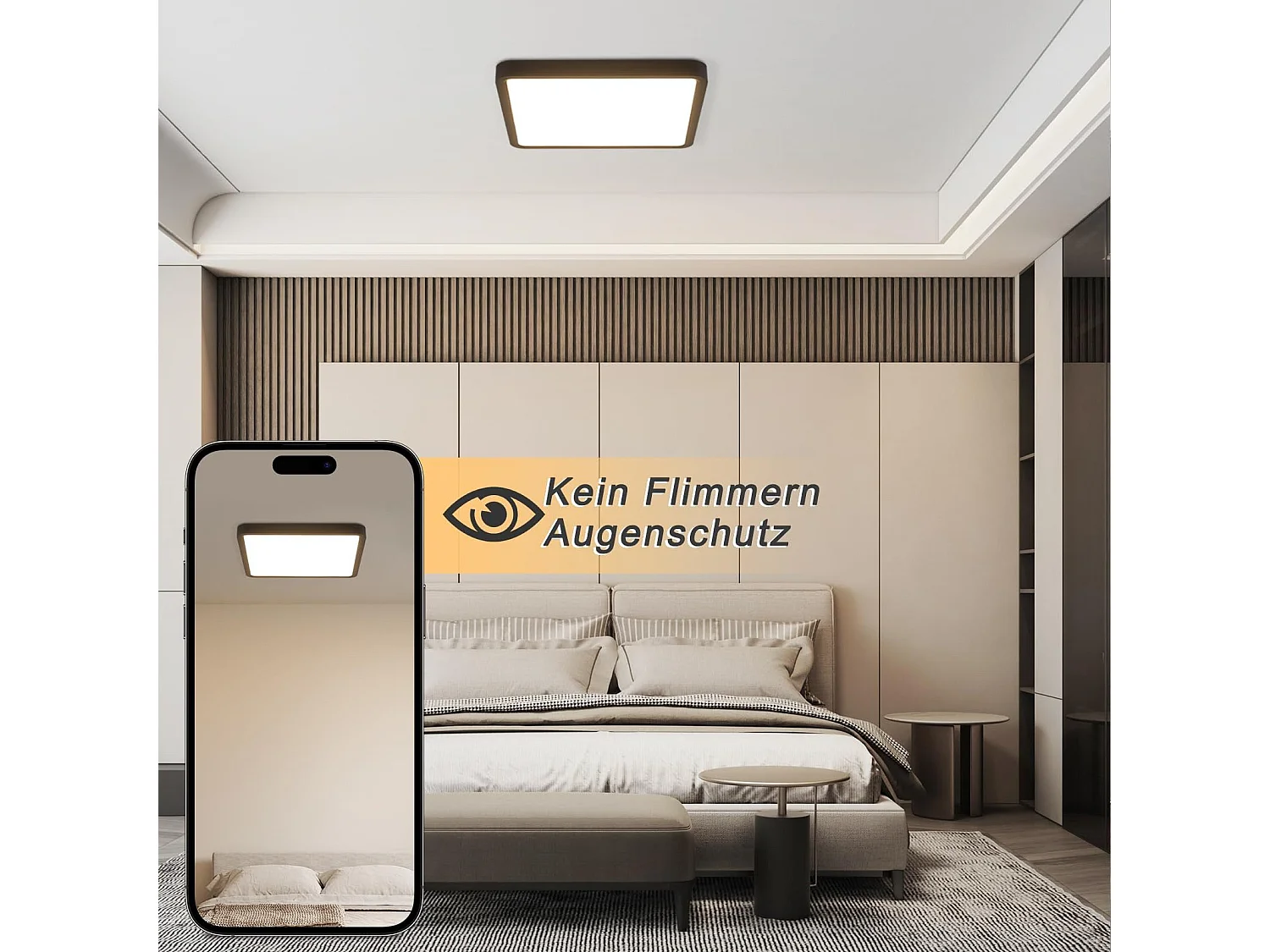NETTLIFE Plafonnier LED Salle de Bain 23 W Lampe Plate Noir 23 cm Lampe Blanc Chaud IP44 Lampe de Cuisine Etanche pour Cuisine