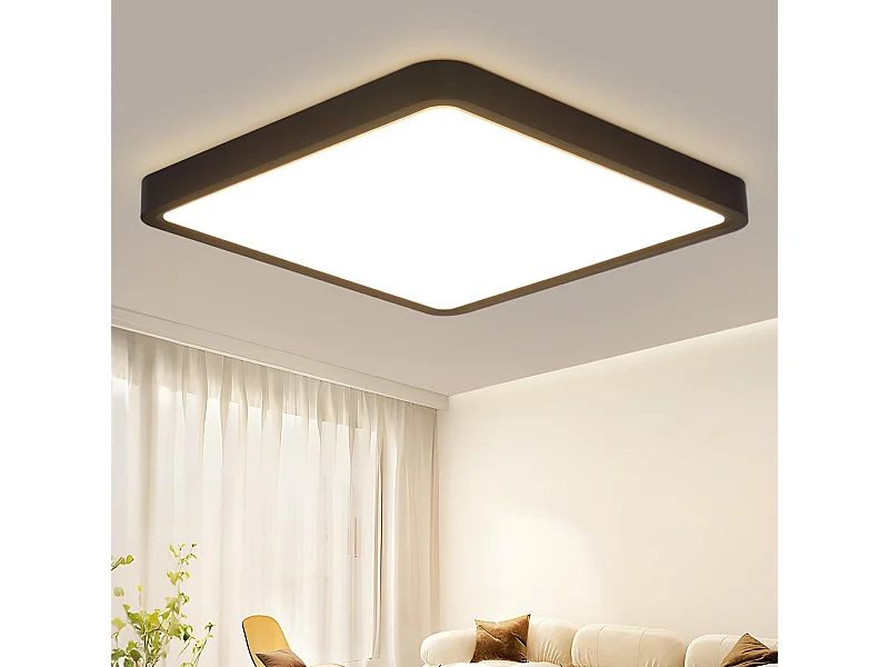 NETTLIFE Plafonnier LED Salle de Bain 23 W Lampe Plate Noir 23 cm Lampe Blanc Chaud IP44 Lampe de Cuisine Etanche pour Cuisine