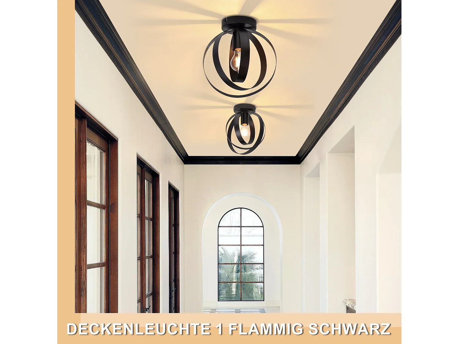 NETTLIFE Plafondlamp E27 - Zwart - Industrieel - Metaal - Retro ganglamp - 360° draaibaar - 24cm - voor woonkamer slaapkamer restaurant gang