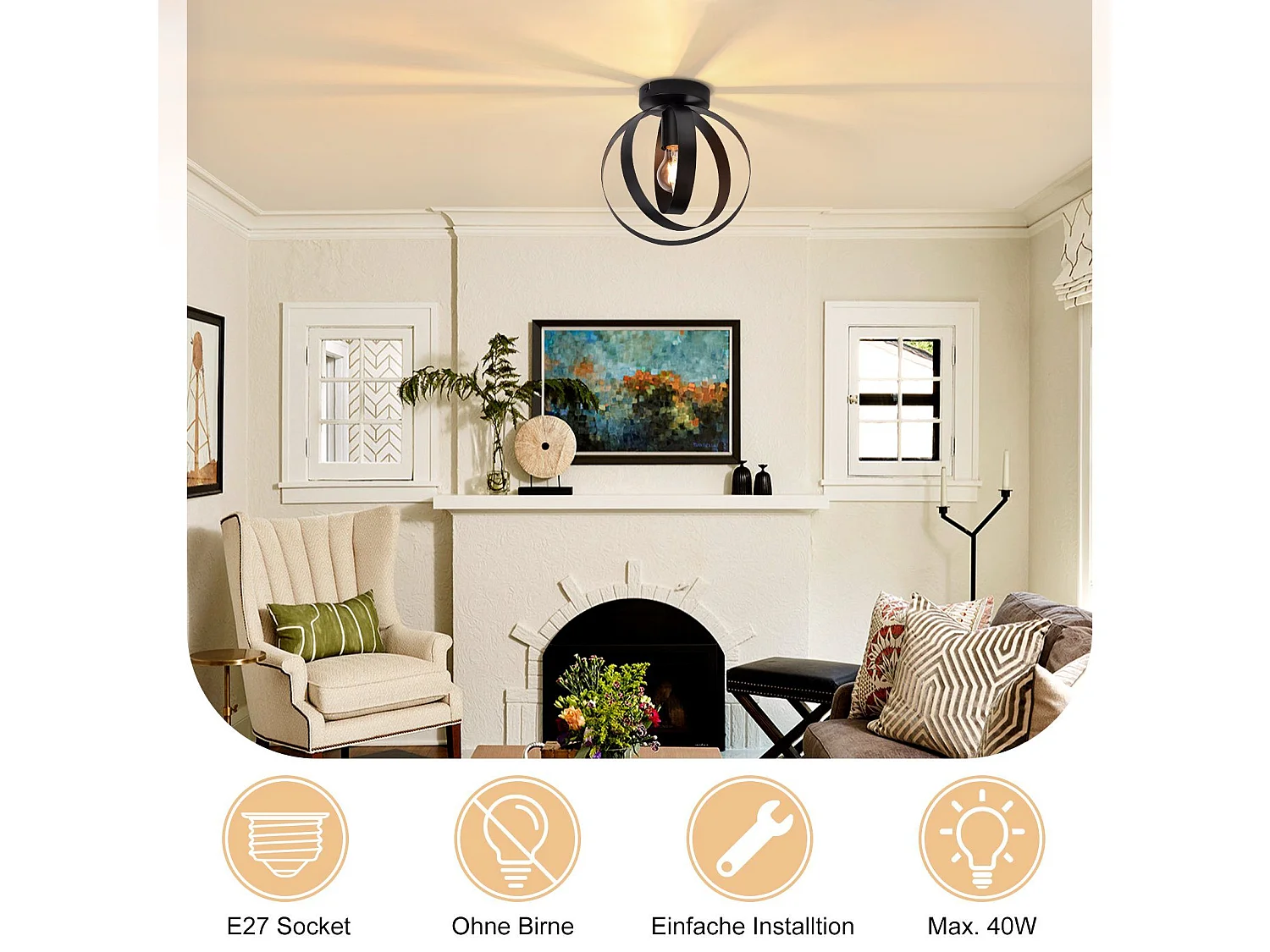 NETTLIFE Plafondlamp E27 - Zwart - Industrieel - Metaal - Retro ganglamp - 360° draaibaar - 24cm - voor woonkamer slaapkamer restaurant gang