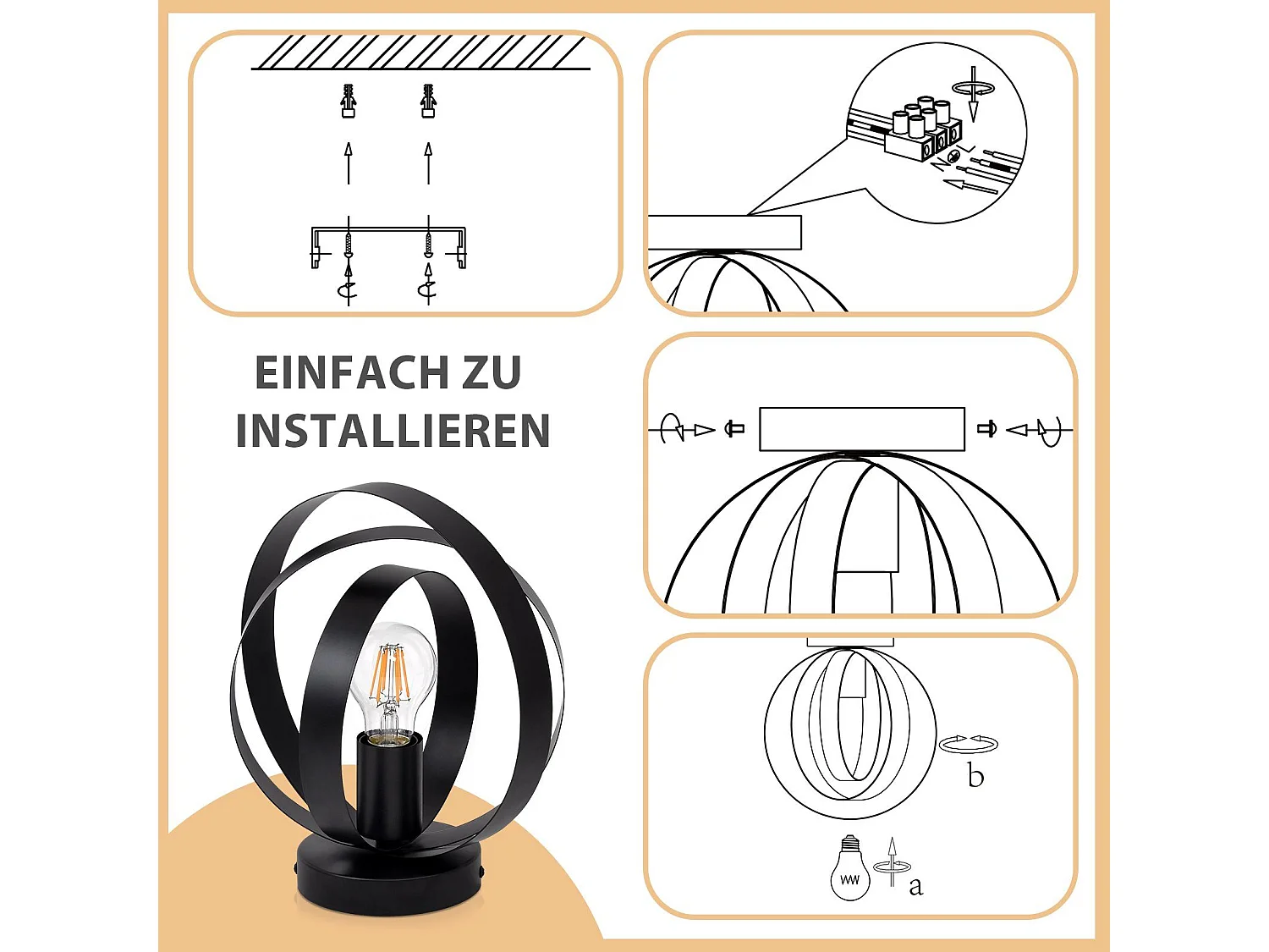 NETTLIFE Plafondlamp E27 - Zwart - Industrieel - Metaal - Retro ganglamp - 360° draaibaar - 24cm - voor woonkamer slaapkamer restaurant gang