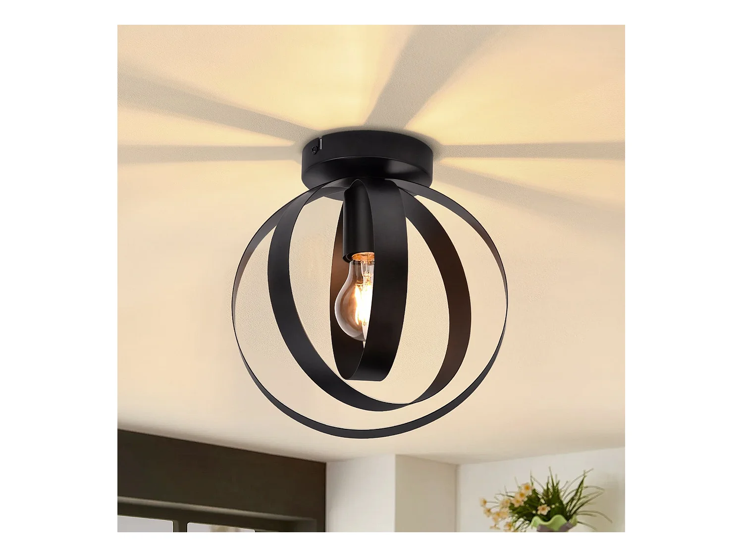 NETTLIFE Plafonnier E27 Métal Industriel Noir Couloir Lampe de Cuisine Rétro Table à Manger Vintage Abat-Jour Intérieur Salon Chambre Restaurant