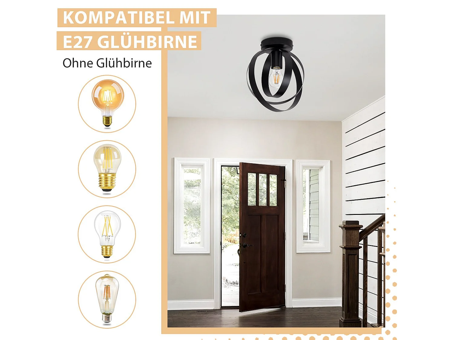 NETTLIFE Plafonnier E27 Métal Industriel Noir Couloir Lampe de Cuisine Rétro Table à Manger Vintage Abat-Jour Intérieur Salon Chambre Restaurant