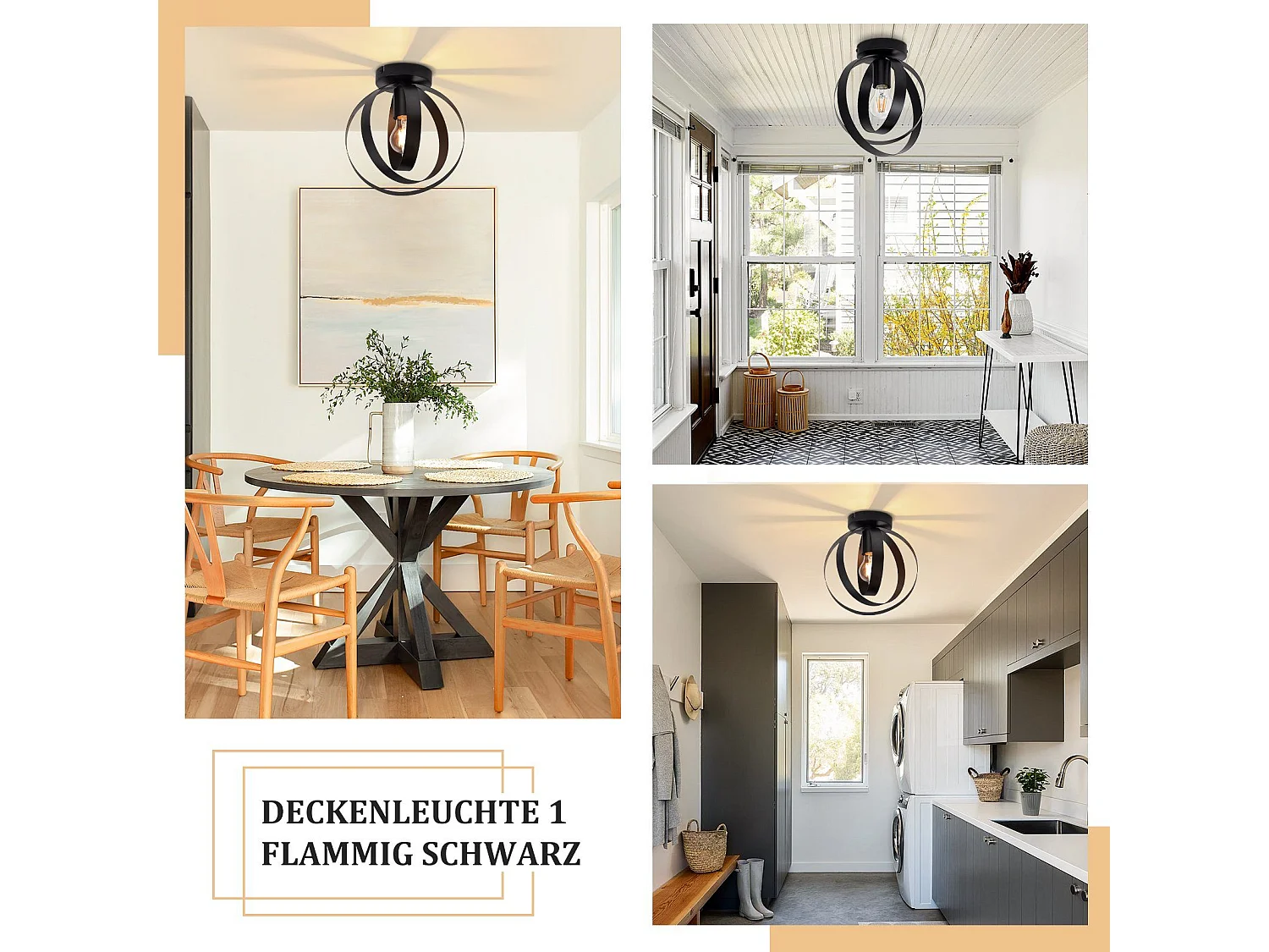 NETTLIFE Plafonnier E27 Métal Industriel Noir Couloir Lampe de Cuisine Rétro Table à Manger Vintage Abat-Jour Intérieur Salon Chambre Restaurant