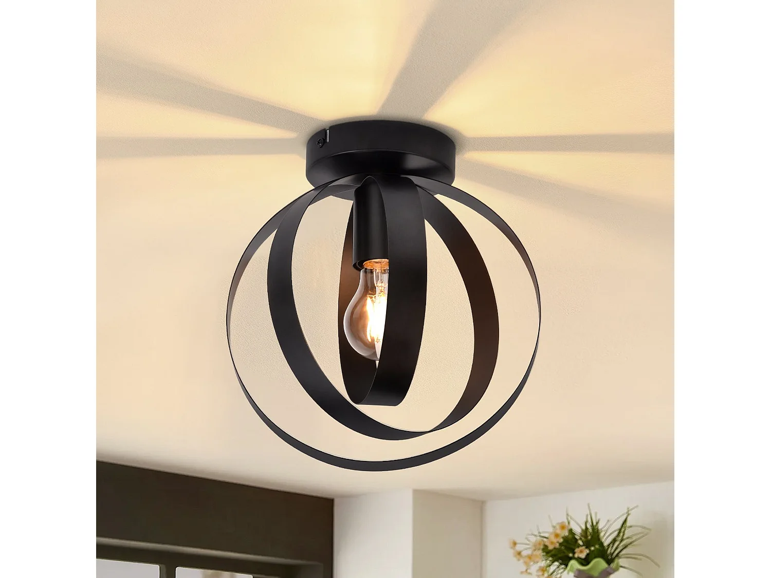 NETTLIFE Plafondlamp E27 - Zwart - Industrieel - Metaal - Retro ganglamp - 360° draaibaar - 24cm - voor woonkamer slaapkamer restaurant gang