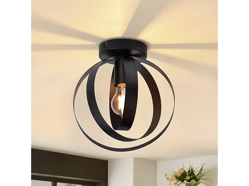 NETTLIFE Plafonnier E27 Métal Industriel Noir Couloir Lampe de Cuisine Rétro Table à Manger Vintage Abat-Jour Intérieur Salon Chambre Restaurant