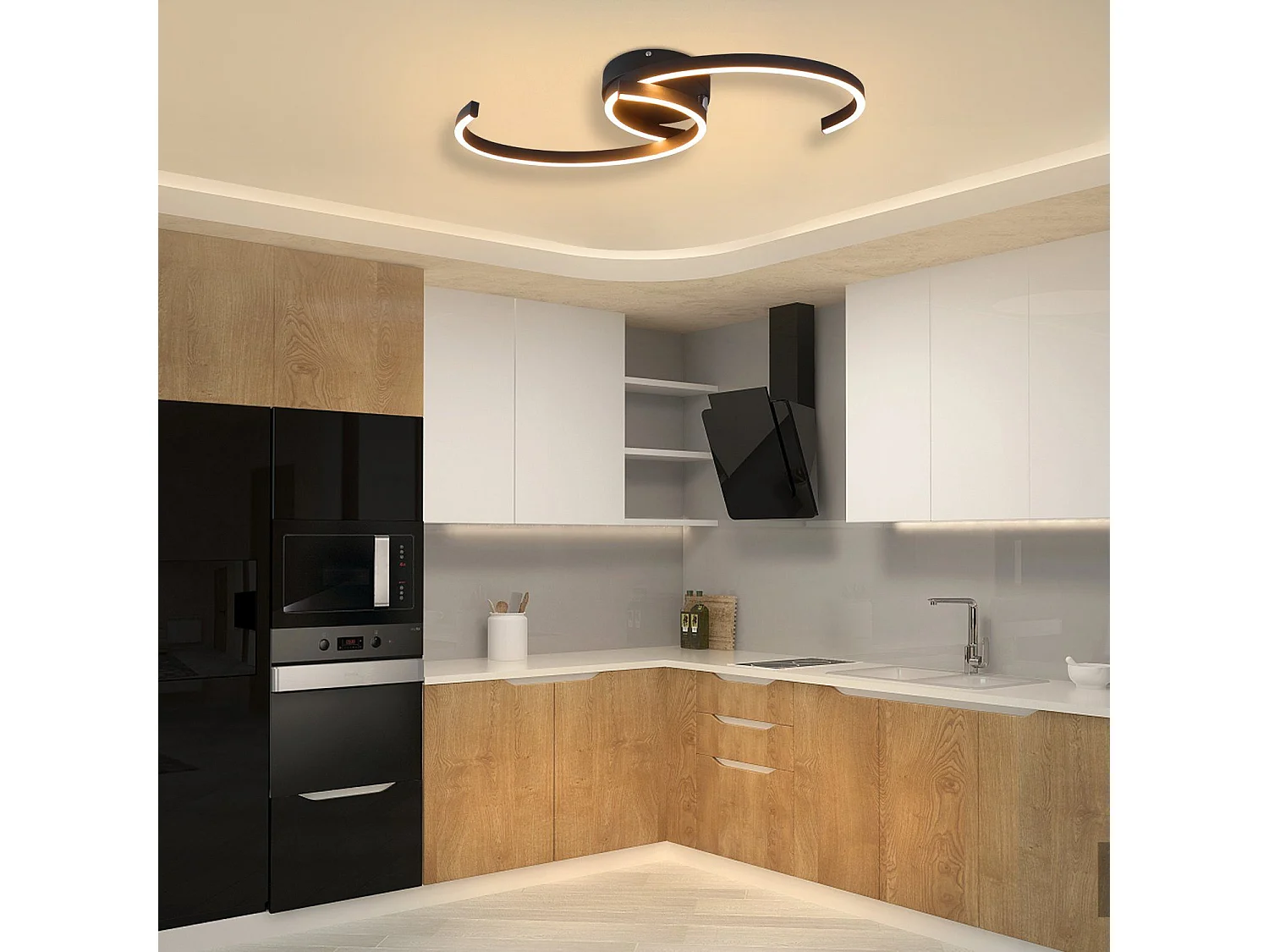 NETTLIFE Moderne LED-Deckenleuchte, 60 cm, Schwarz, 24 W, Warmweiß, Wohnzimmerlampe für Schlafzimmer, Küche, Flur, Esszimmer