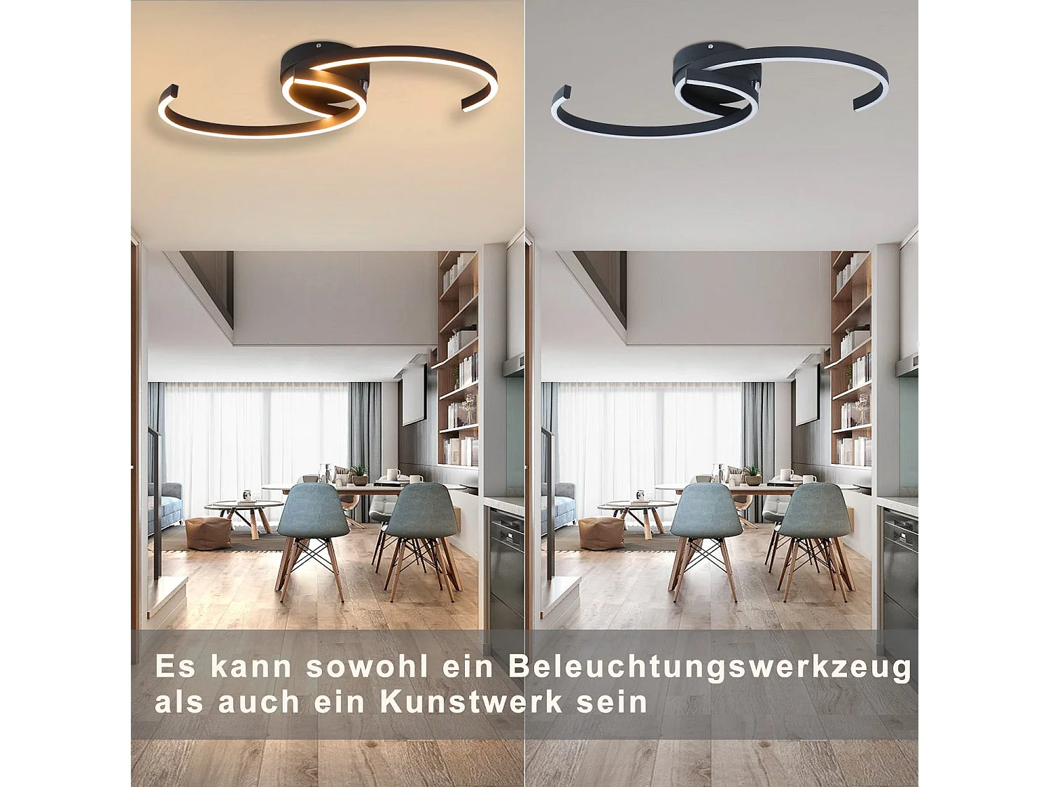 NETTLIFE Moderne LED-Deckenleuchte, 60 cm, Schwarz, 24 W, Warmweiß, Wohnzimmerlampe für Schlafzimmer, Küche, Flur, Esszimmer