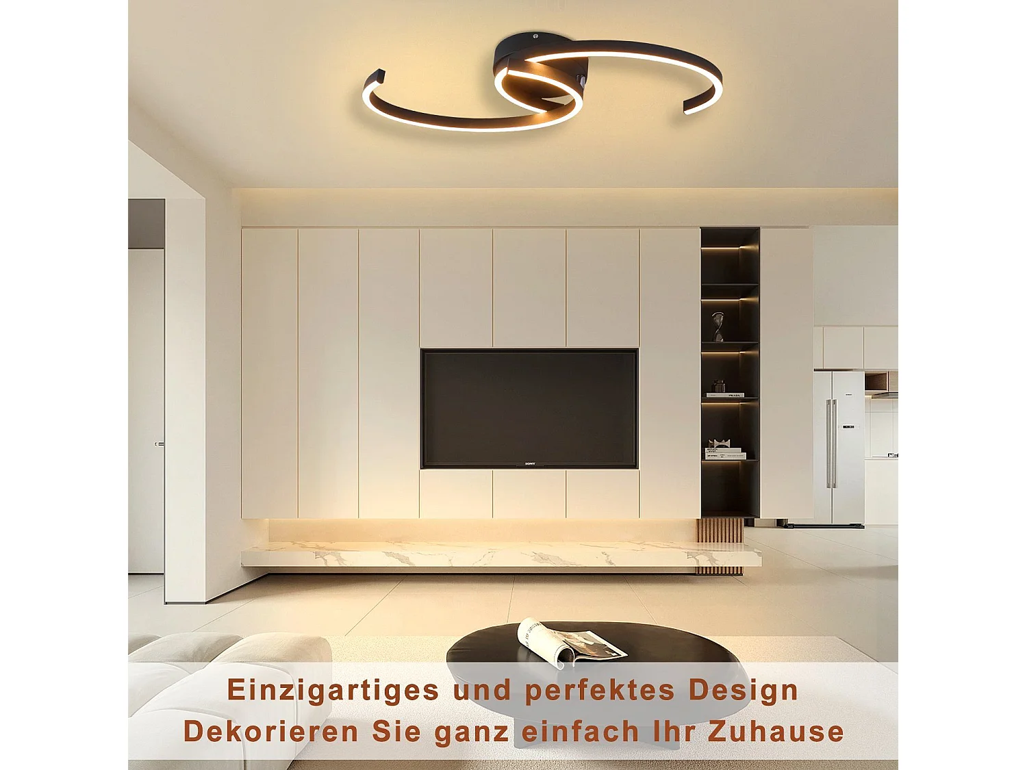 NETTLIFE Plafonnier LED Moderne 60 cm Noir 24 W Blanc Chaud Lampe de Salon pour Chambre Cuisine Couloir Salle à Manger