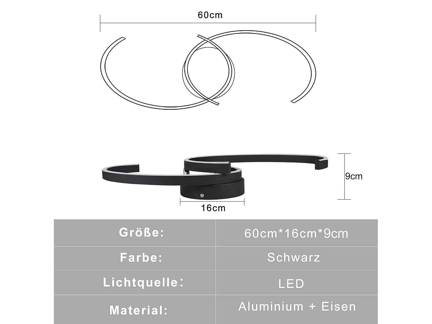 NETTLIFE Plafonnier LED Moderne 60 cm Noir 24 W Blanc Chaud Lampe de Salon pour Chambre Cuisine Couloir Salle à Manger