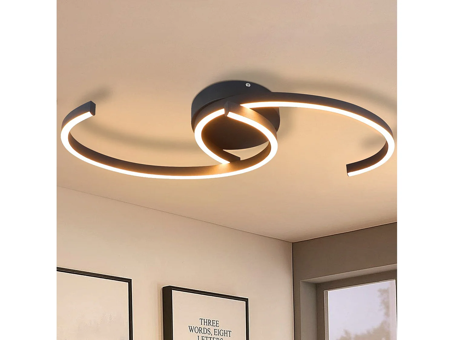 NETTLIFE nowoczesna lampa sufitowa LED 60 cm czarna 24 W ciepła biała lampa do salonu do sypialni kuchnia przedpokój jadalnia