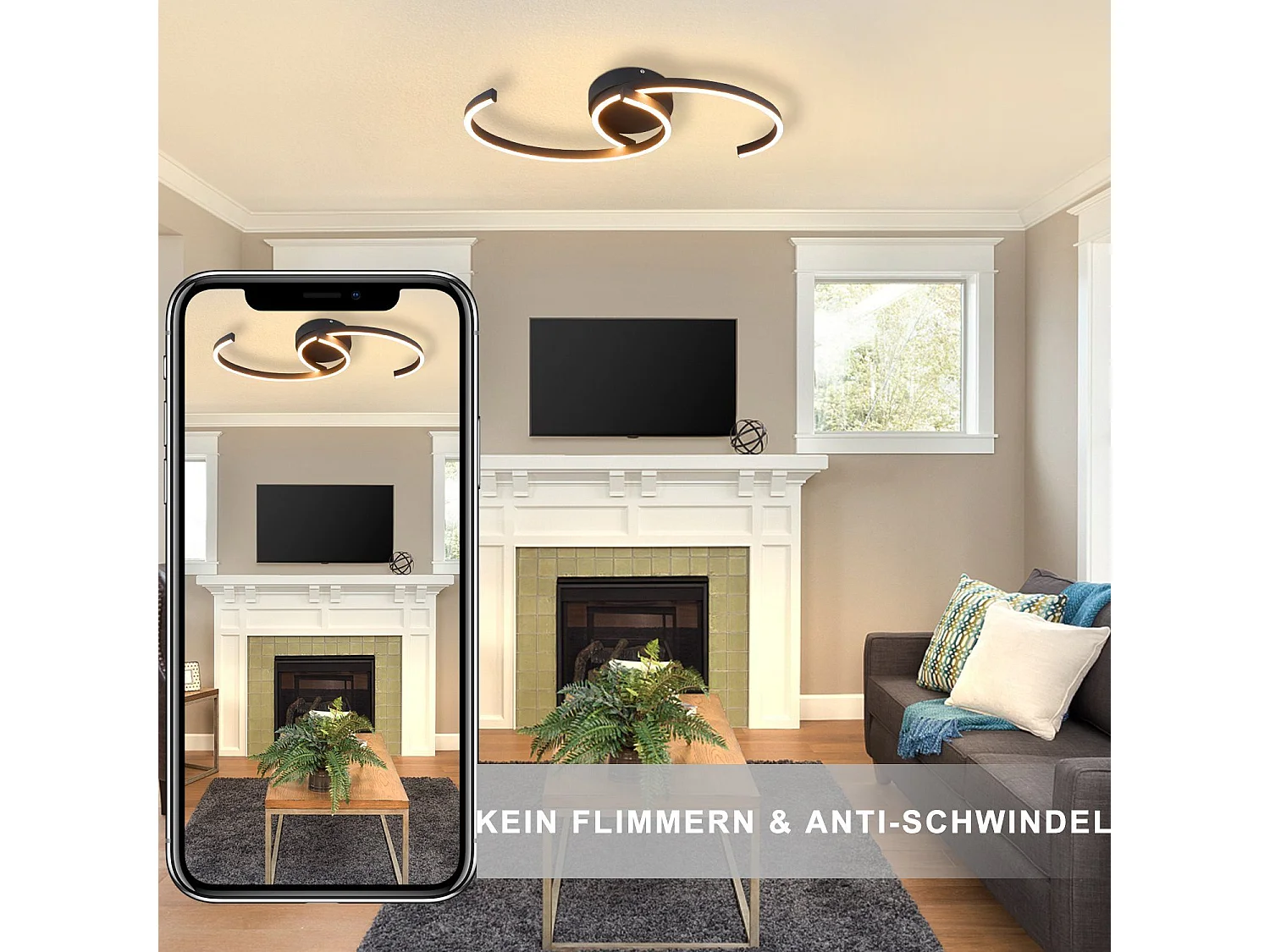 NETTLIFE nowoczesna lampa sufitowa LED 60 cm czarna 24 W ciepła biała lampa do salonu do sypialni kuchnia przedpokój jadalnia