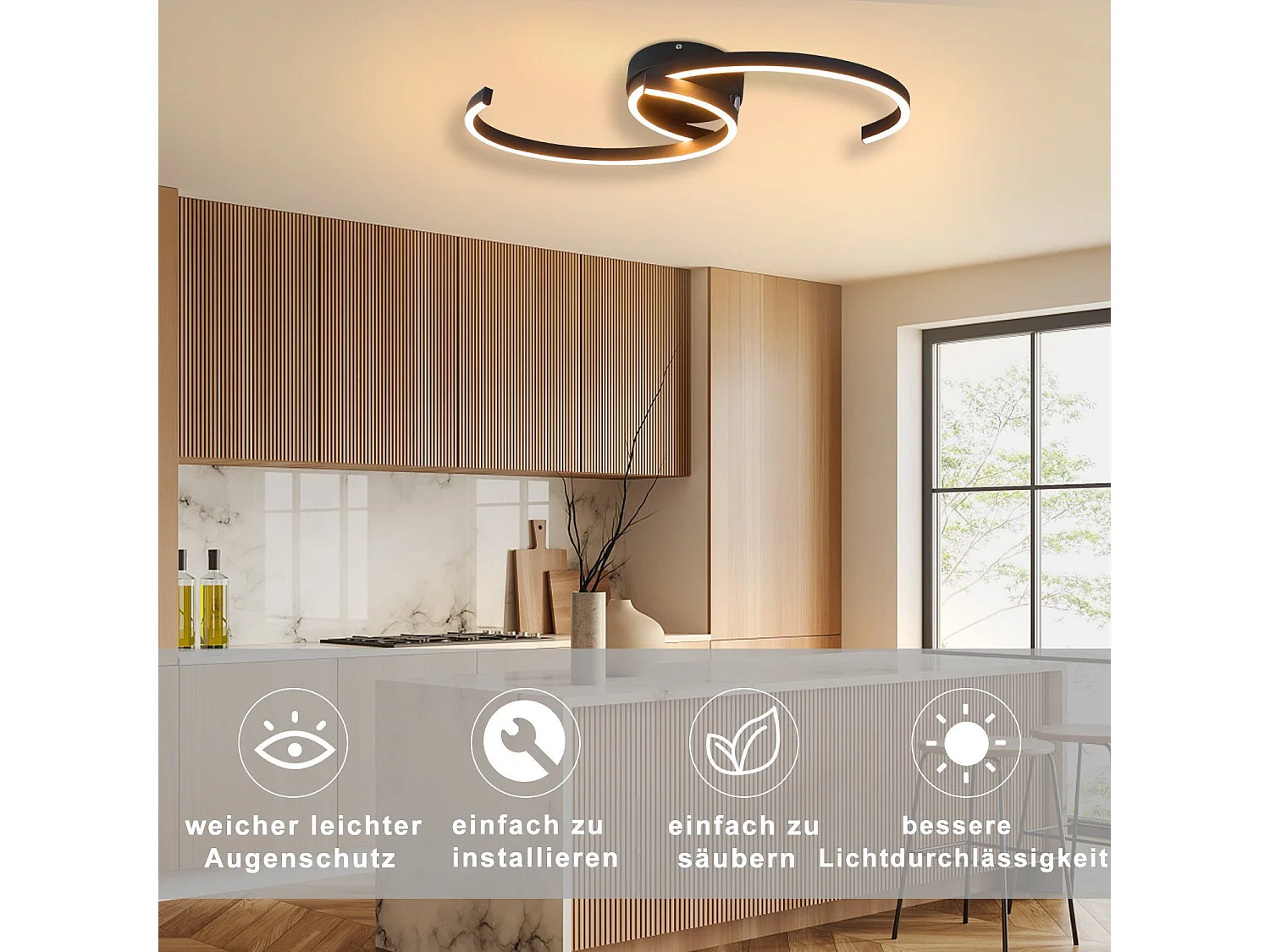 NETTLIFE nowoczesna lampa sufitowa LED 60 cm czarna 24 W ciepła biała lampa do salonu do sypialni kuchnia przedpokój jadalnia