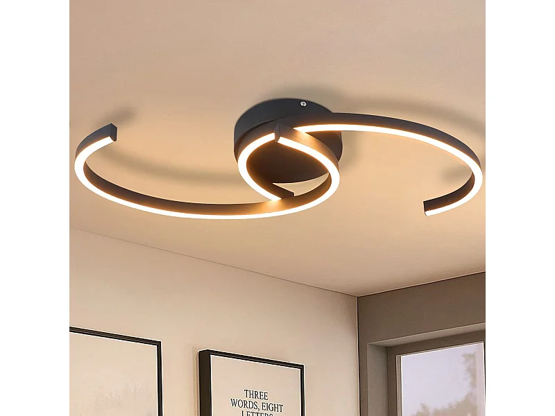 NETTLIFE Plafonnier LED Moderne 60 cm Noir 24 W Blanc Chaud Lampe de Salon pour Chambre Cuisine Couloir Salle à Manger