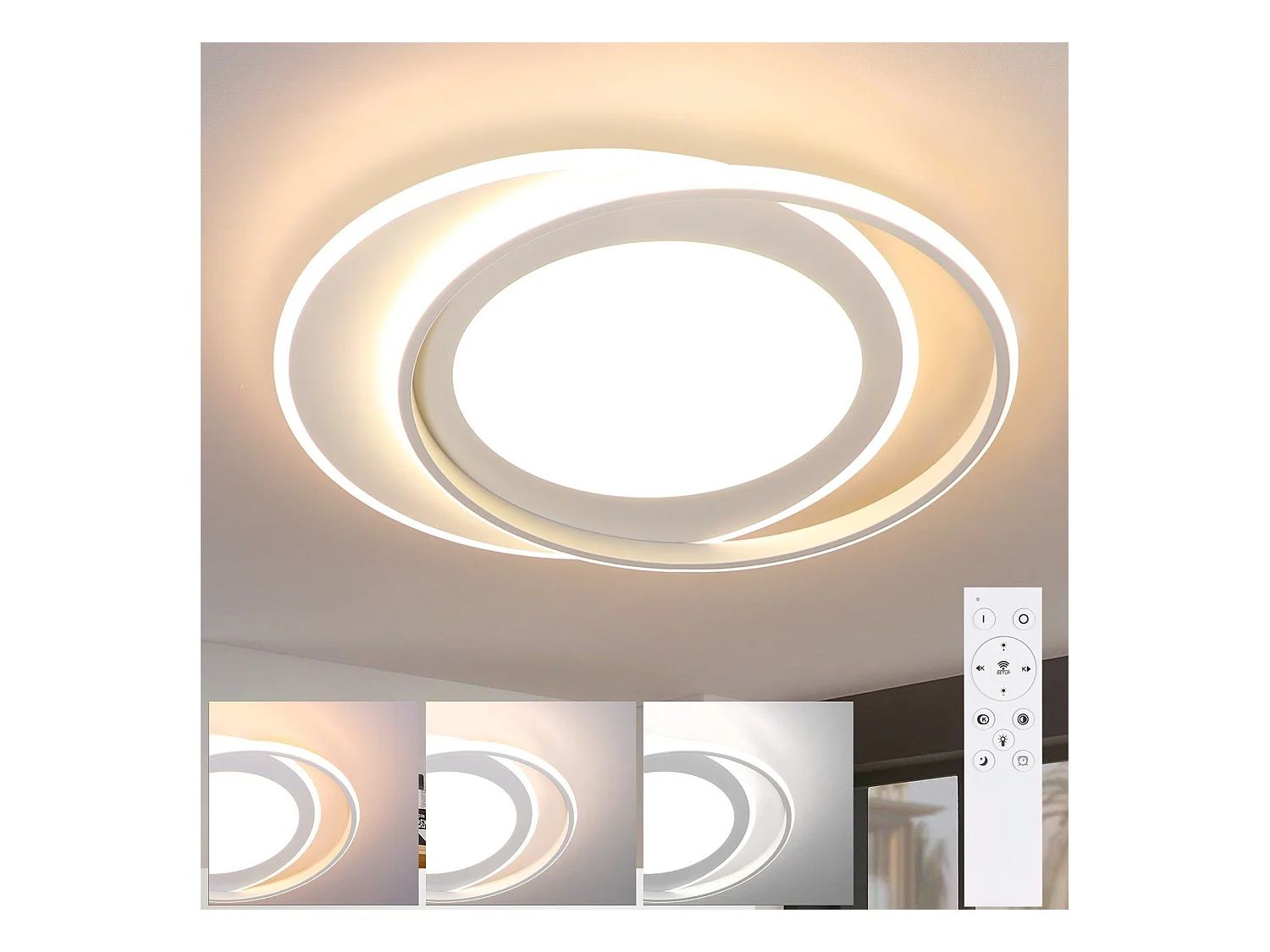 NETTLIFE Plafonnier LED Lampe de Salon Lampe avec Télécommande Chambre 66W Lampe de Cuisine Moderne Design Anneau