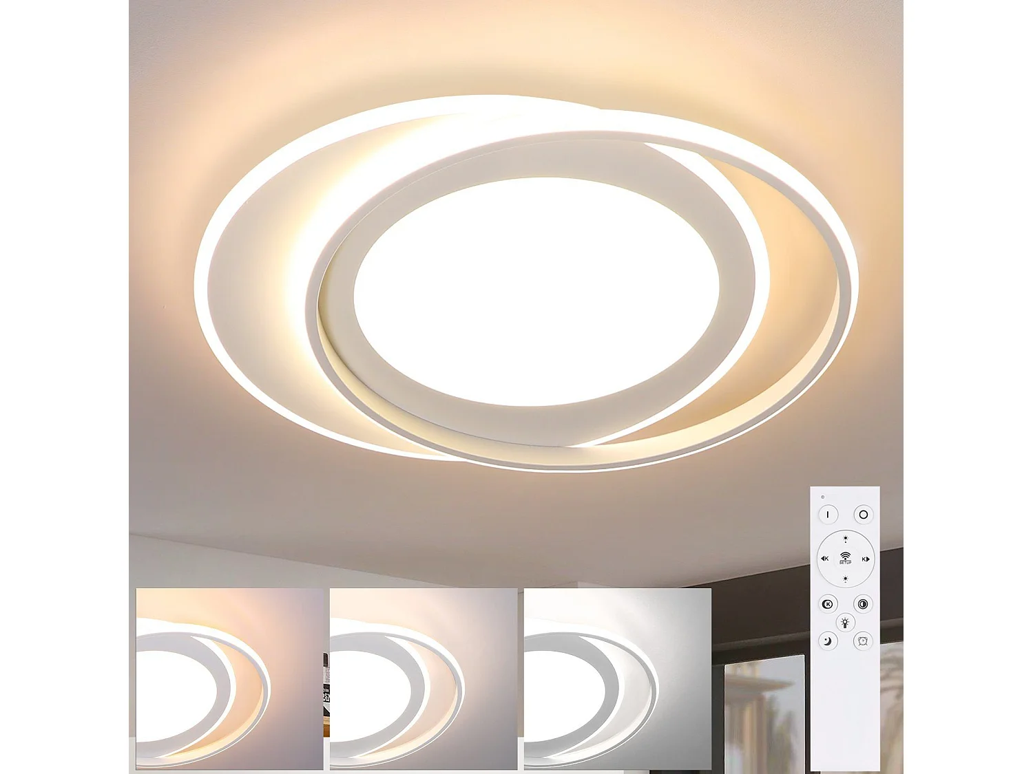 NETTLIFE Lampa sufitowa LED do salonu z pilotem Sypialnia 66W Nowoczesna lampa kuchenna w kształcie pierścienia