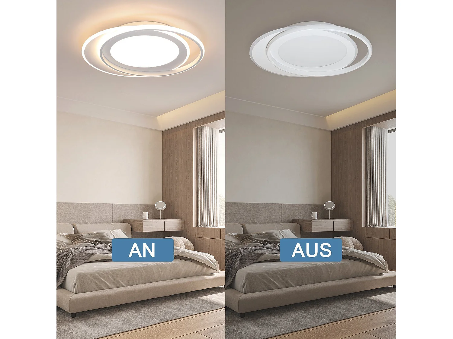 NETTLIFE Lampa sufitowa LED do salonu z pilotem Sypialnia 66W Nowoczesna lampa kuchenna w kształcie pierścienia