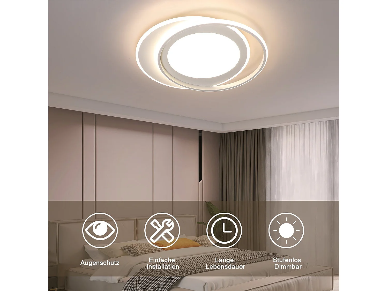 NETTLIFE Plafonnier LED Lampe de Salon Lampe avec Télécommande Chambre 66W Lampe de Cuisine Moderne Design Anneau