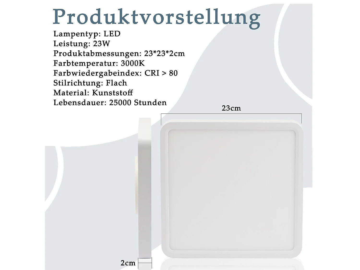 NETTLIFE Plafondlamp - LED - Ø 23 cm - witte plafonniére - 23W - warmwit licht - rechthoek