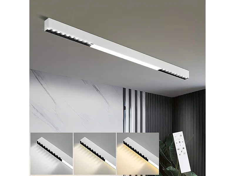 NETTLIFE Plafondlamp 107CM LED Plafondverlichting Dimbaar Wit Lange Bureaulamp 32W moderne Lamp met Afstandsbediening voor Slaapkamer | Keuken | Woonkamer