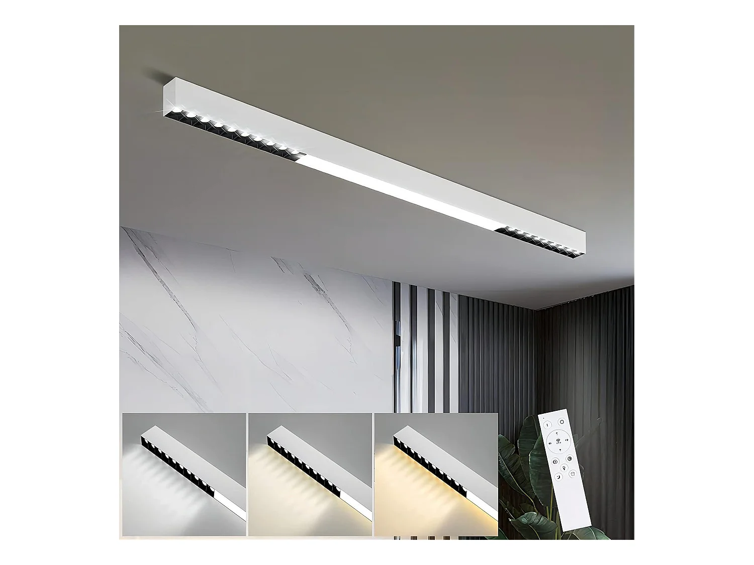 NETTLIFE Plafonnier LED Blanc 32W Lampe de Salon Moderne Dimmable avec Télécommande Longue Lampe de Bureau 107CM pour Cuisine Chambre