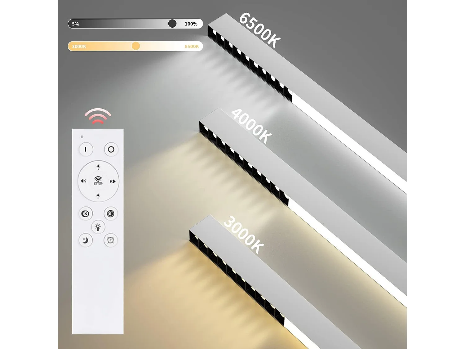 NETTLIFE Plafonnier LED Blanc 32W Lampe de Salon Moderne Dimmable avec Télécommande Longue Lampe de Bureau 107CM pour Cuisine Chambre