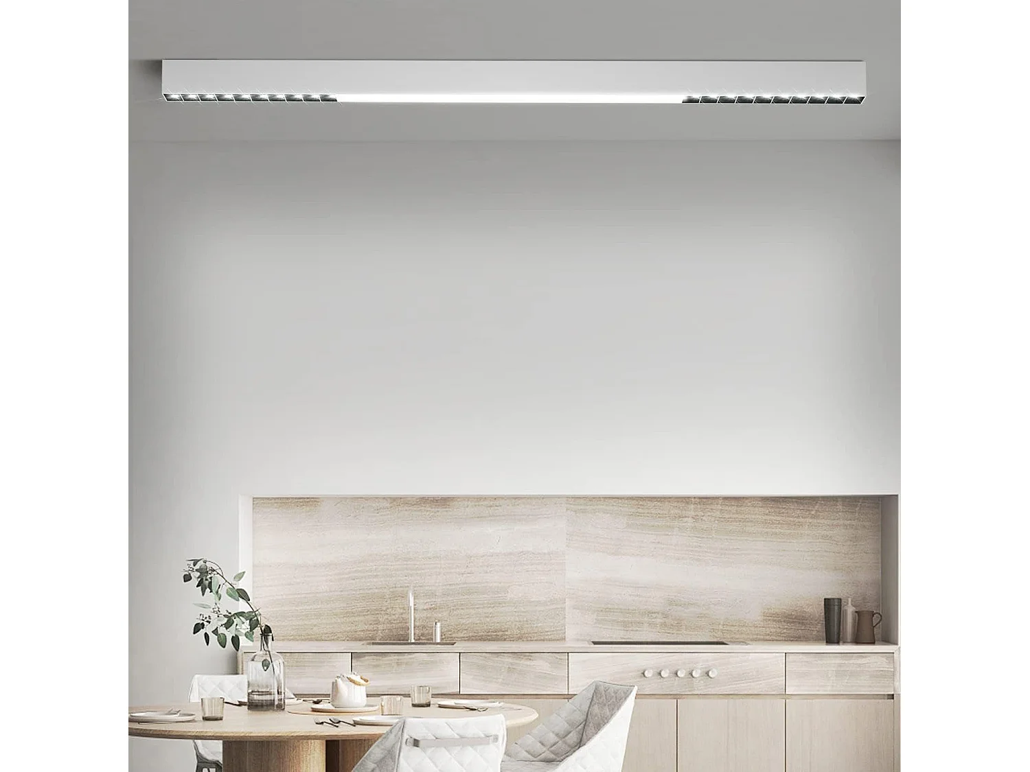 NETTLIFE Plafonnier LED Blanc 32W Lampe de Salon Moderne Dimmable avec Télécommande Longue Lampe de Bureau 107CM pour Cuisine Chambre