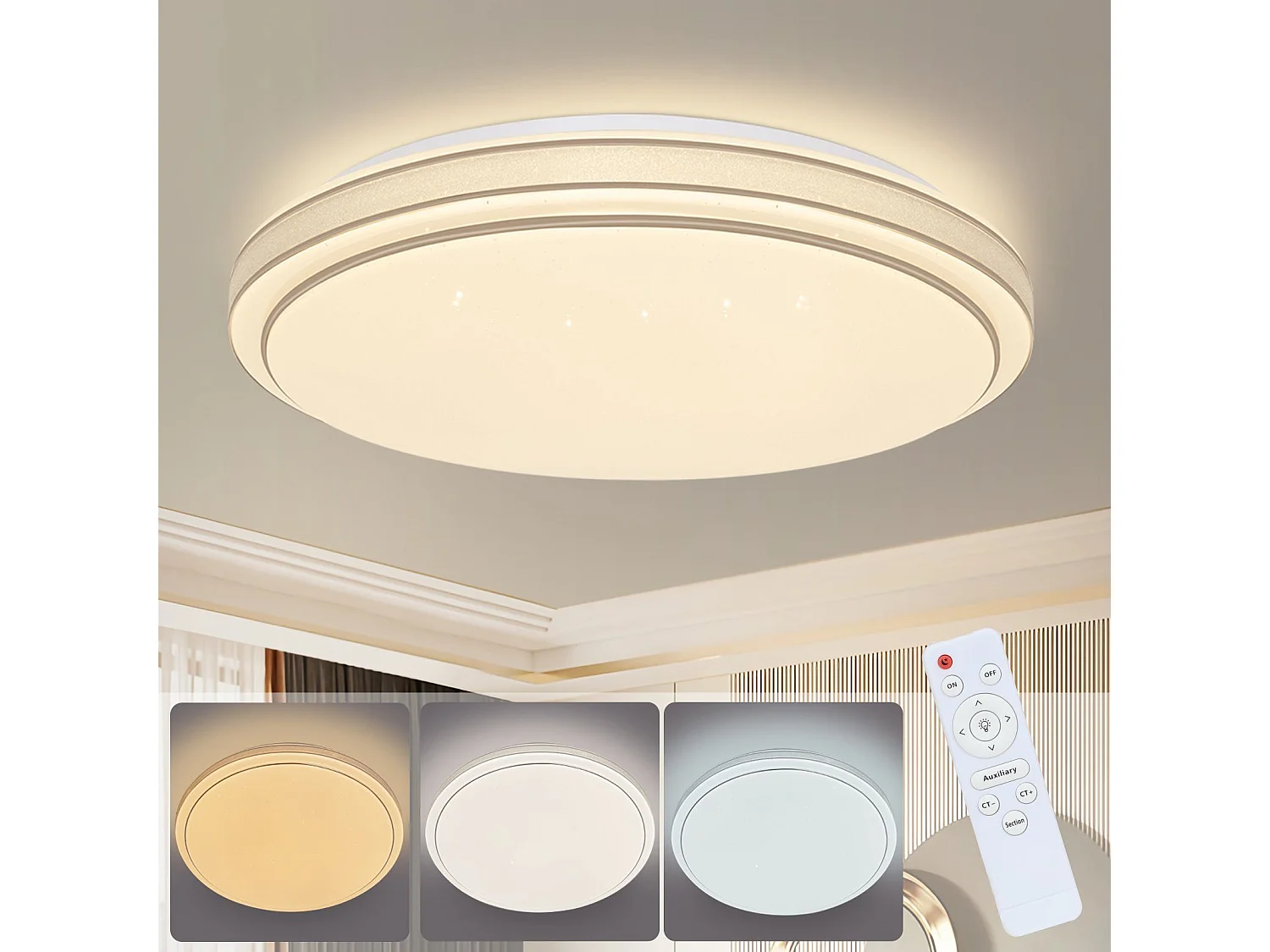 NETTLIFE LED Plafondlamp - rond - zilver - modern - 23W - dimbaar slaapkamerlamp met afstandsbediening - 27cm sterrenhemel hallamp - voor woonkamer | hal | keuken