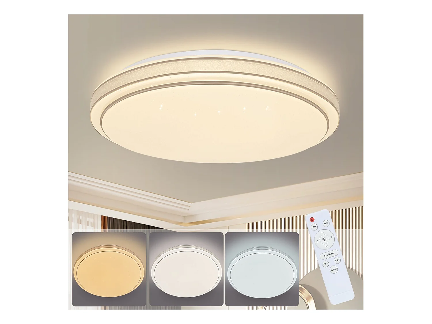 NETTLIFE Plafonnier LED Ronde Moderne 23W dimmable lampe de chambre avec télécommande 27cm lampe de ciel étoilé lampe de cuisine pour salon