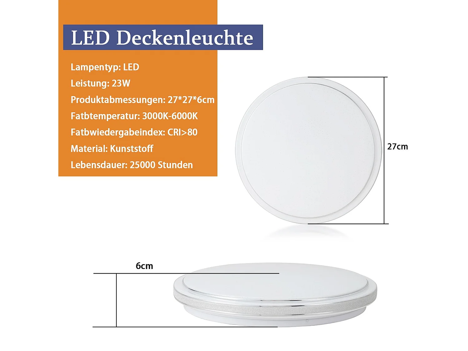 NETTLIFE LED Plafondlamp - rond - zilver - modern - 23W - dimbaar slaapkamerlamp met afstandsbediening - 27cm sterrenhemel hallamp - voor woonkamer | hal | keuken