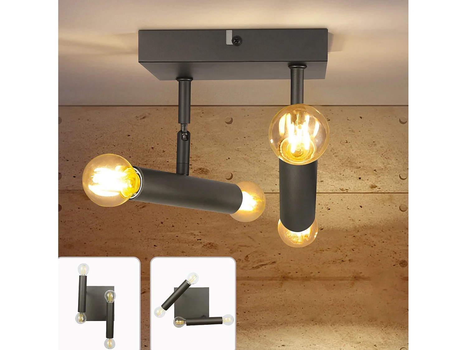 NETTLIFE Lámpara de Techo E14 Vintage Gris Giratoria Interior Lámpara de Pared de Metal para Pasillo, Salón, Dormitorio - Sin Bombilla