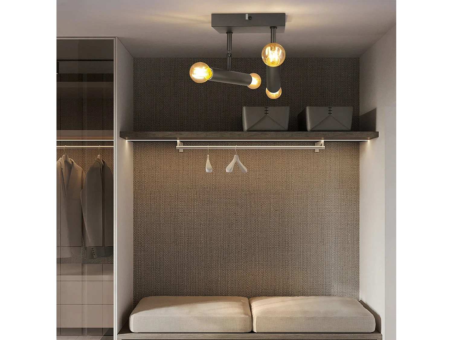 NETTLIFE Lámpara de Techo E14 Vintage Gris Giratoria Interior Lámpara de Pared de Metal para Pasillo, Salón, Dormitorio - Sin Bombilla