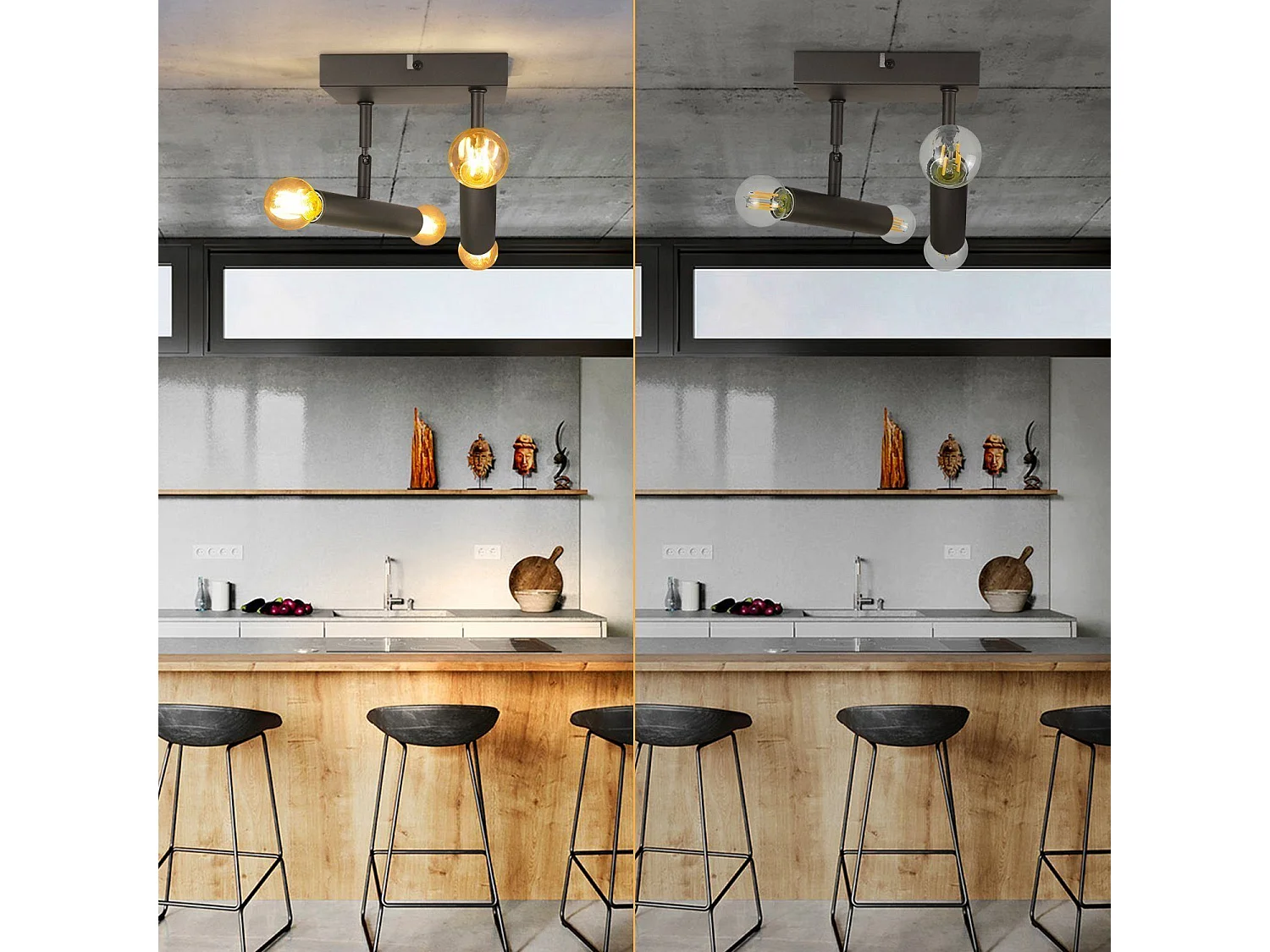 NETTLIFE Lámpara de Techo E14 Vintage Gris Giratoria Interior Lámpara de Pared de Metal para Pasillo, Salón, Dormitorio - Sin Bombilla