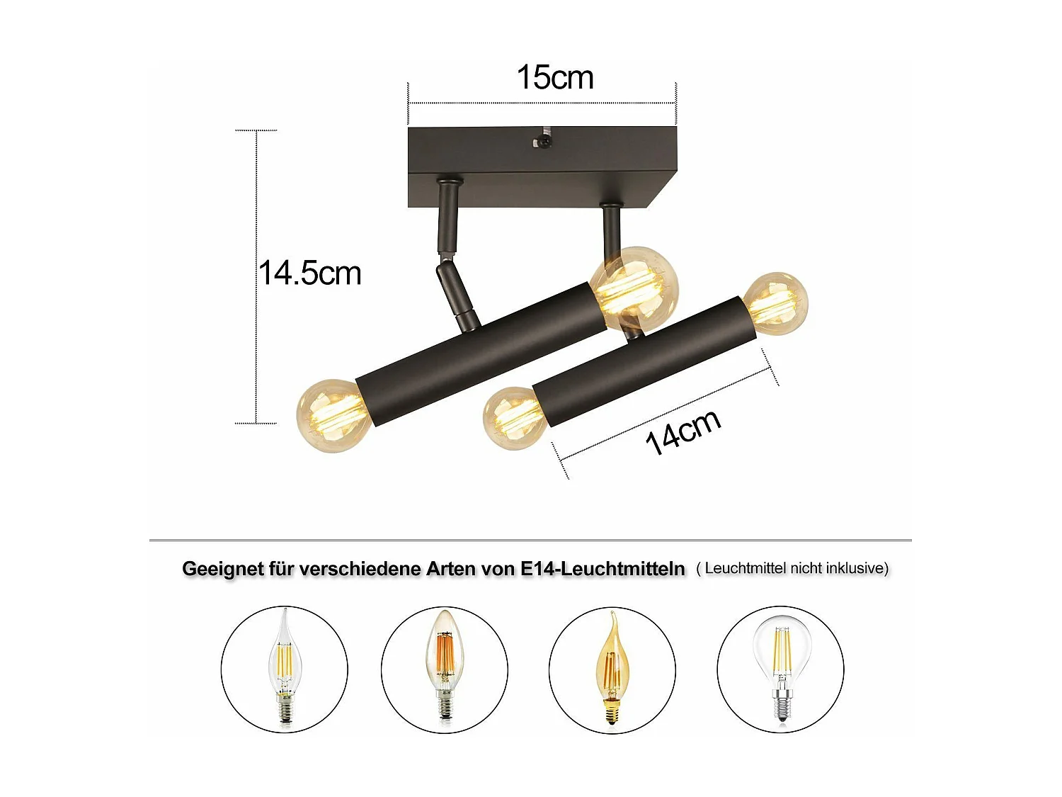 NETTLIFE Lámpara de Techo E14 Vintage Gris Giratoria Interior Lámpara de Pared de Metal para Pasillo, Salón, Dormitorio - Sin Bombilla